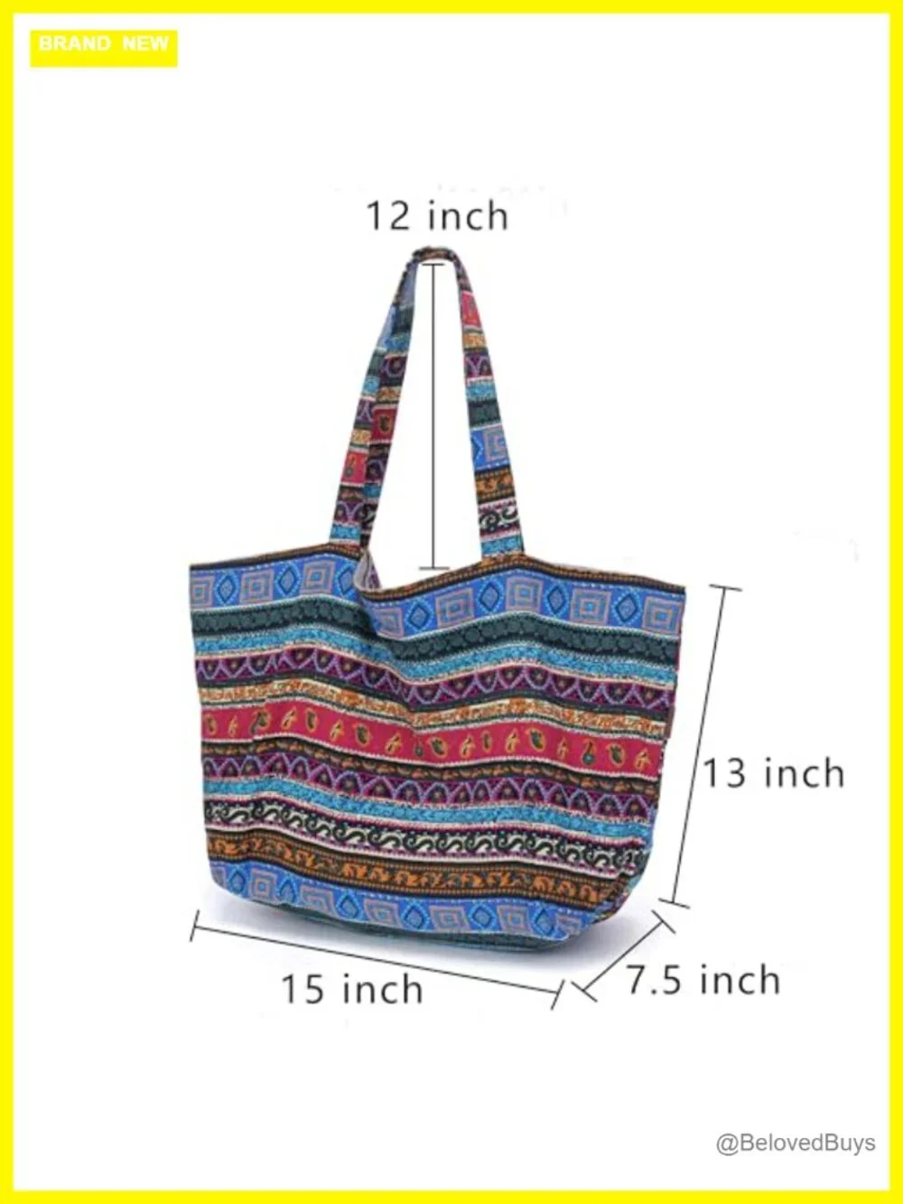 Bohemian Canvas Tote Bag Large Hippie Shoulder Bag